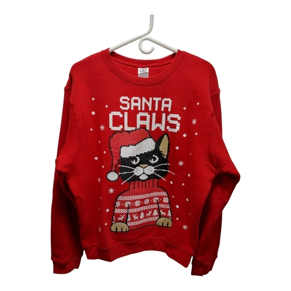 Delta Fleece Tops - Santa Claws Red Christmas Sweatshirt Size Medium